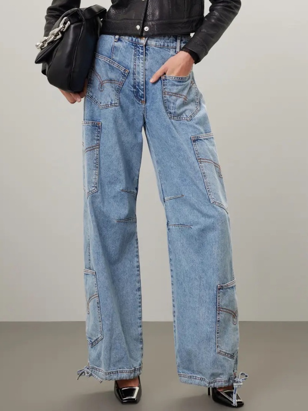 Moschino Cargo Trousers Blue Denim Drawstring Hem Size 30